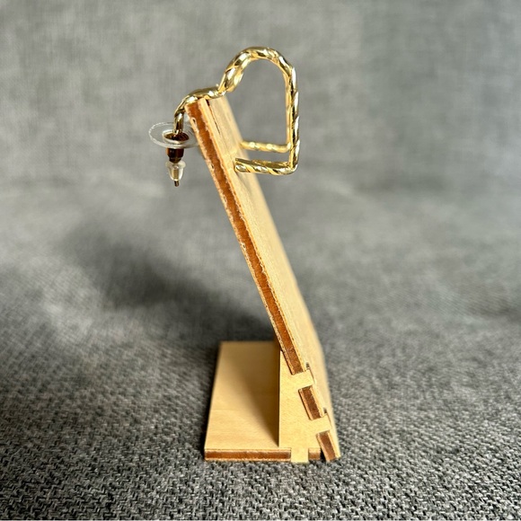 Gold Twist Heart Cuff Hoop Earrings, Unique, Funky - Picture 8 of 16